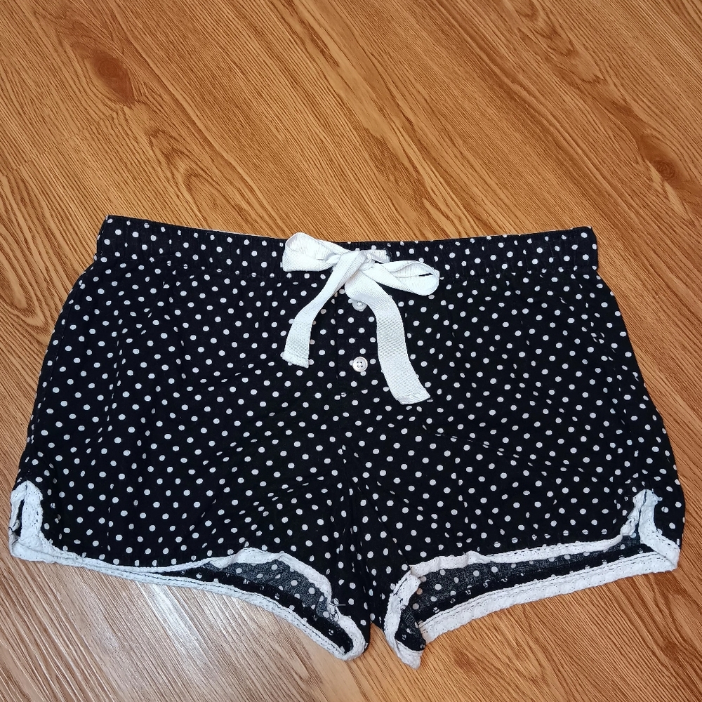 Faded Glory Womens Small (4-6) Polka Dot Pajama Shorts with Bow Black White
